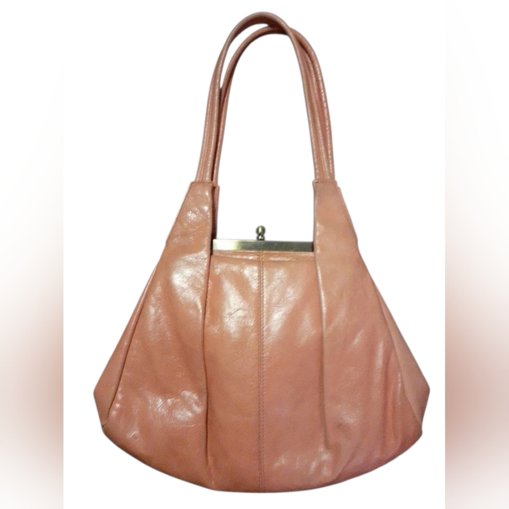 HOBO International Peach Leather Shoulder Bag with KISSLOCK Top Closure - Picture 1 of 6